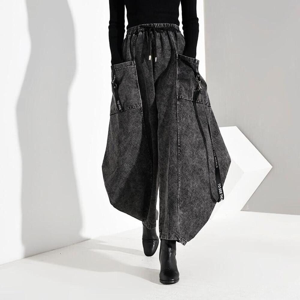 Marigold Shadows Keina Denim Wide Leg Pants Grunge Goth Punk Streetwear One Size